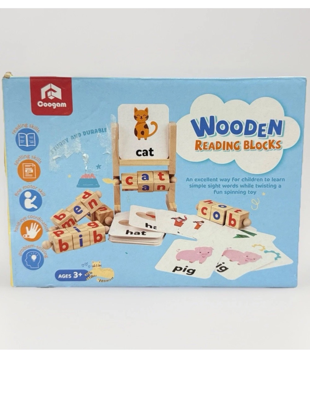 Coogam Wooden Reading Blocks Montessori Spelling Toy Open Box